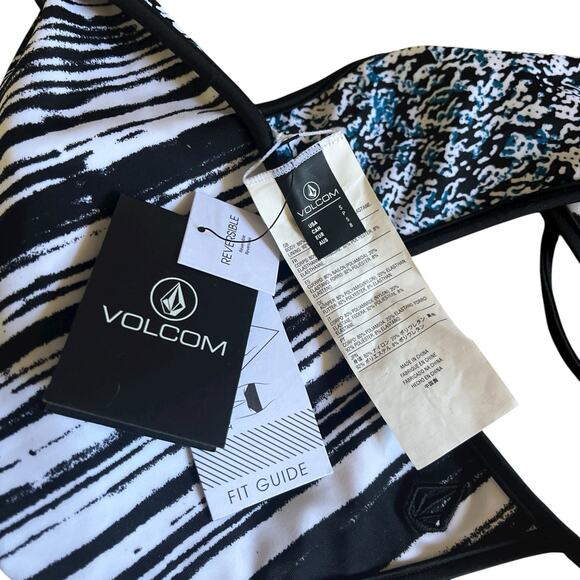 Volcom Stay Tuned Reversible Crop Bikini Striped Side Tie NWT US Small - Picture 7 of 7